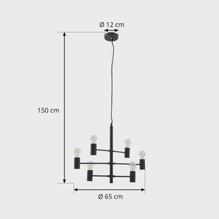 Hanglamp Lucande Aidas, zwart, metaal, 6-lamps