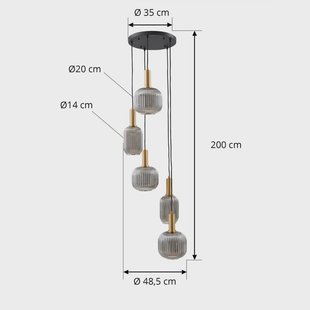 Lindby hanglamp Doroteo, 5-lamps, grijs, glas