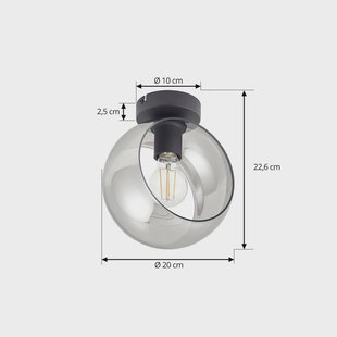 Lindby Roton plafondlamp, grijs/zwart, glas, Ø 20 cm