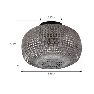 Lindby plafondlamp Hildur, Ø 25 cm, rookgrijs, glas