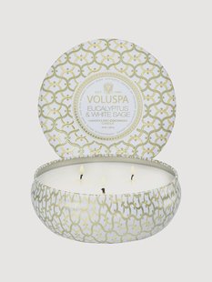 Handgemaakte 3-lonts geurkaars Maison Blanc (eucalyptus, kardemom, saliekleurig &amp; hinoki-schors)