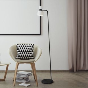 miloox by Sforzin Vloerlamp Fifty, zwart, opaal wit glas, verstelbaar