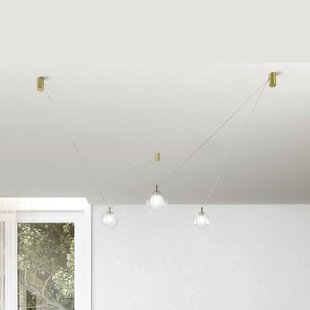 miloox by Sforzin Aladino hanglamp, 3-lamps, helder/goud, glas, gedecentraliseerd