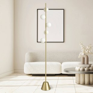 miloox by Sforzin Pomi vloerlamp, 5-lamps, goudkleurig, glas, hoogte 170 cm