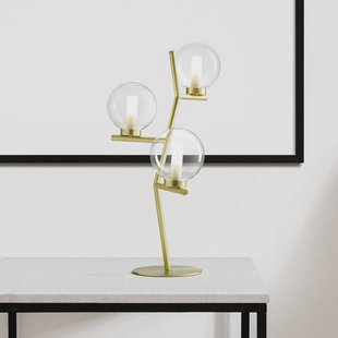 miloox by Sforzin Camely tafellamp, 3-lamps, geborsteld goud/helder, glas