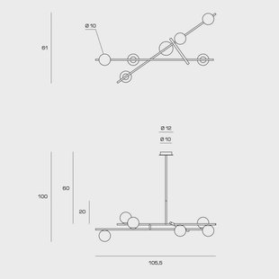 miloox by Sforzin Kika hanglamp, 6-lamps, zwart/wit, metaal, glas
