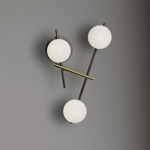 miloox by Sforzin Kika wandlamp, 3-lamps, zwart/wit/goud, metaal, glas