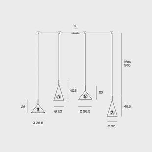 miloox by Sforzin Samoi hanglamp, 4-lamps, metaal, zwart, gedecentraliseerd