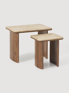 Bijzettafel Chandler van eikenhout met travertin blad, 2-delig Bijzettafel Chandler van eikenhout met travertin blad, 2-delig
