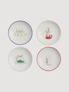 Handbeschilderde taartplaatjes Bliss met kerstmotief, 4-delig