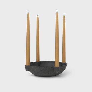 ferm LIVING Kandelaarschaal Groot, grijs, Ø 27 cm, keramiek