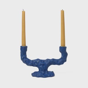 ferm LIVING Kandelaar Ditto Double, blauw, keramiek