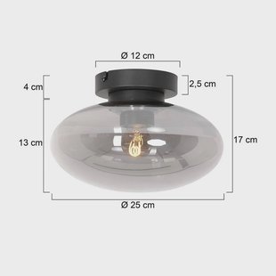 Steinhauer Reflexion plafondlamp, Ø 25 cm, glas, zwart/rookgrijs