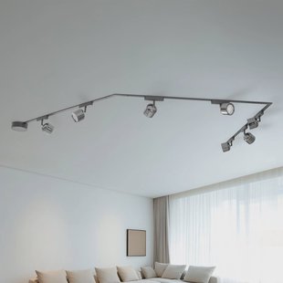 Lindby Railsystem 48V Lumaro spots 7-lamps zwart Ø8cm dimbaar