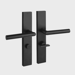 Mooi Deurbeslag Deurklink Ferro 57/8mm wc, geveerd met schild mat zwart