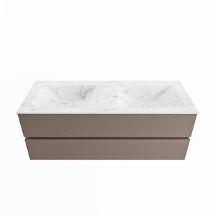 MONDIAZ VICA-DLUX 130cm badmeubel onderkast Smoke 2 lades. Inbouw wastafel CLOUD dubbel 2 kraangaten, kleur Opalo.