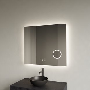 Spiegel Gliss Design Lumin Rechthoekig 90 x 70 cm Incl. Spiegelverwarming, Scheerspiegel en Indirect LED-verlichting Rondom