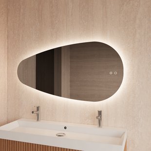 Spiegel Gliss Design Thalia Organisch 100 x 61 cm Incl. Spiegelverwarming en Indirect LED-verlichting Rondom
