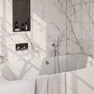 Inbouwthermostaat set Brauer Carving Met Drukknoppen Incl Baduitloop en Afvoer Chroom (Keuze Handdouche)