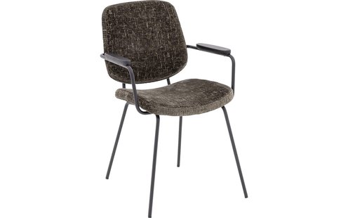 Goossens Eetkamerstoel Hjalmar groen stof met armleuning, modern design