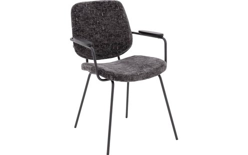 Goossens Eetkamerstoel Hjalmar antraciet stof met armleuning, modern design