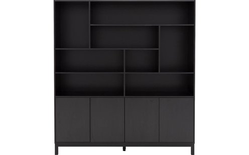 Goossens Buffetkast Valencia, 4 dichte deuren 8 open vakken, zwart melamine, 184 x 203 x 45 cm, elegant chic