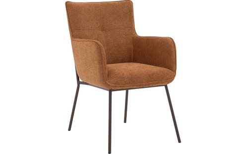 Goossens Eetkamerstoel Trullo cognac stof met armleuning,