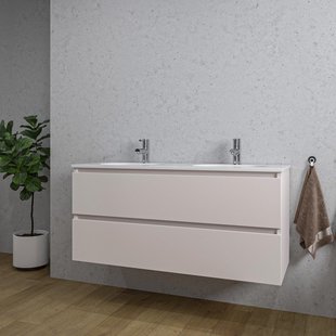 Adema Chaci Badkamermeubelset - 120x46x57cm - 2 ovale keramische wasbakken wit - 2 kraangaten - 2 lades - mat cotton (beige) SW718719/SW1212783