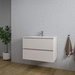 Adema Chaci Badkamermeubelset - 80x46x55cm - 1 keramische wasbak wit - 1 kraangat - 2 lades - mat cotton (beige) SW804531/SW1212765