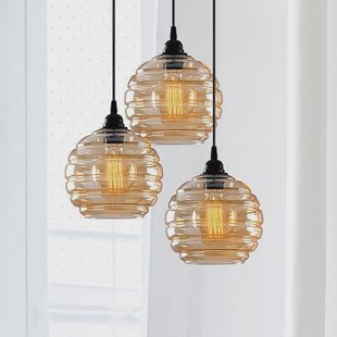 Opviq Hanglamp goud 011, goud-transparant glas, 3-lamps rond