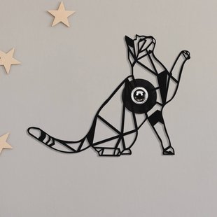 Opviq Wandlamp W-037, zwart, kattenmotief, MDF-hout, lasergesneden