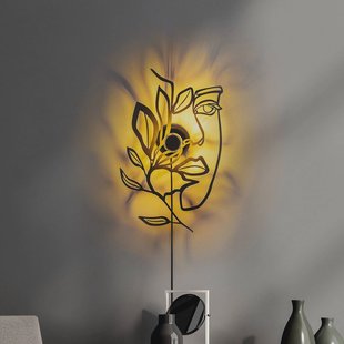 Opviq Wandlamp Flower Faced, zwart, metaal, 54 x 34 cm, stekker