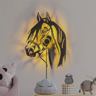 Opviq Wandlamp Horse, zwart, metaal, 57 x 41 cm, stekkersnoer