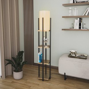 Opviq Vloerlamp 8115, zwart/goud/wit, metaal/canvas, hoogte 130 cm