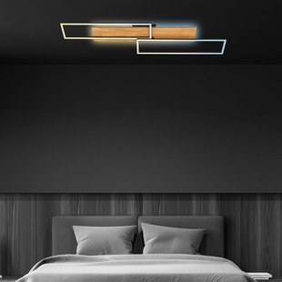 Briloner Kroonlijst LED plafondlamp, 110x25 cm, hout, afstandsbediening