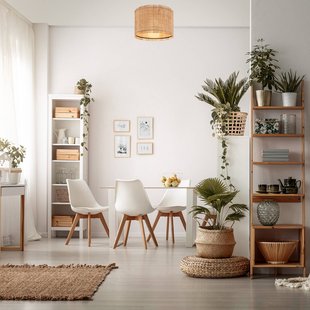 Briloner Borra plafondlamp, natuurlijke kleur, Ø 40 cm, stro, E27