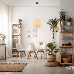 Briloner Papper hanglamp, 1-lamp, natuurlijke kleur, raffia, E27