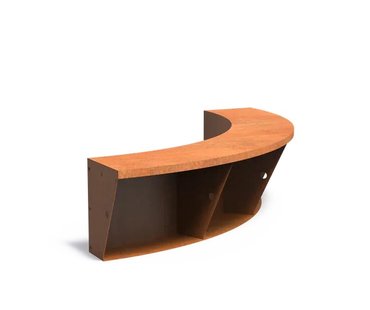 Keerwand cortenstaal binnenbocht 150x150x50cm. brede bovenrand