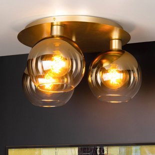 Lucide Marius plafondlamp, goud, Ø 50 cm, glas, 3-lamps