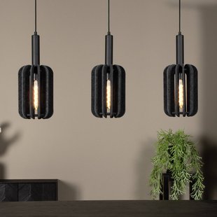 Lucide Rafal hanglamp textiel, grijs, hoekig, 3-lamps