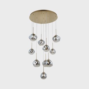Lucea Hanglamp Herman, 10-lamps, goudkleurig, Ø 66 cm, glas