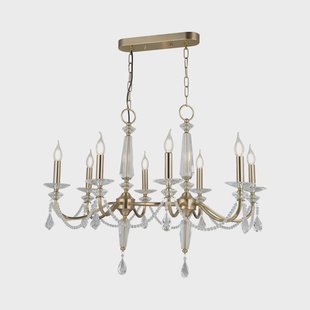 Lucea Kroonluchter Adone, lineair, 8-lamps, messing, kristalglas
