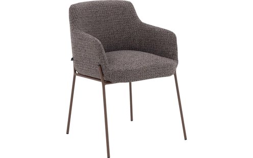 Goossens Stoel Pepijn donkerbruin stof met armleuning, modern design