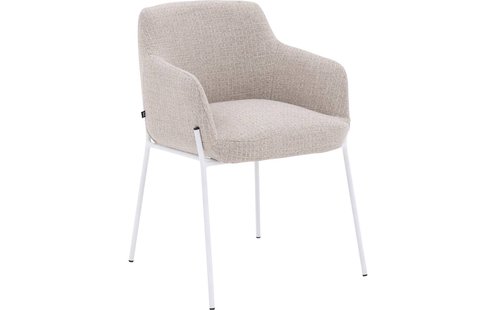 Goossens Stoel Pepijn beige stof met armleuning, modern design