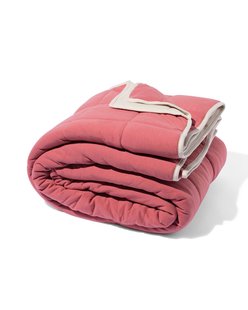 HEMA Bedsprei jersey ruit beige/rood 260x235 (beige)