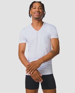 HEMA Heren ondershirt slim fit v-hals naadloos - 2 stuks wit (wit)