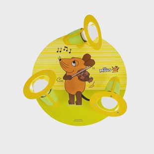 Elobra Plafondlamp Mouse, geel, Ø 29 cm, 3-lamps, hout