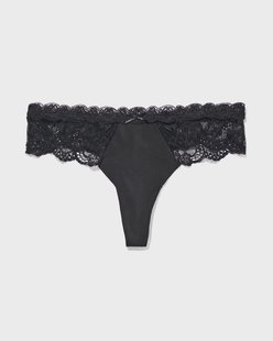 HEMA Damesstring micro met kant zwart (zwart)