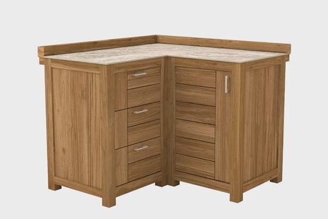 Passion Grills | Buitenkeuken Onderdeel | Milano Buitenkeukenkast Hoek 3 Lades + 1 Deur | 120 x 120 cm | Albastro Cream