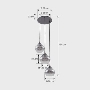 Lucande Jarven hanglamp, 3-lamps, zwart, glas